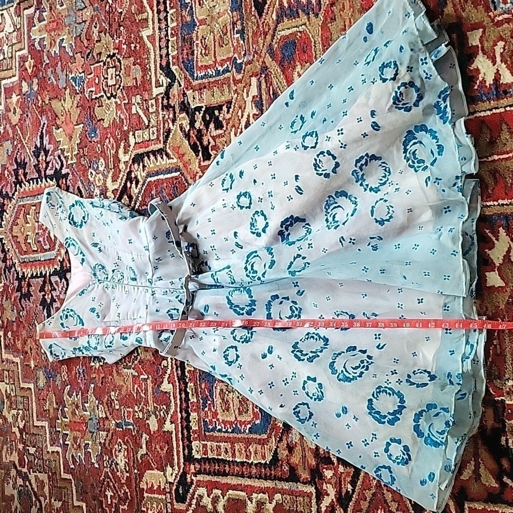 Authentic 1950s Chiffon Floral Overlay Lined A Line Party Dress - Picture 13 of 16